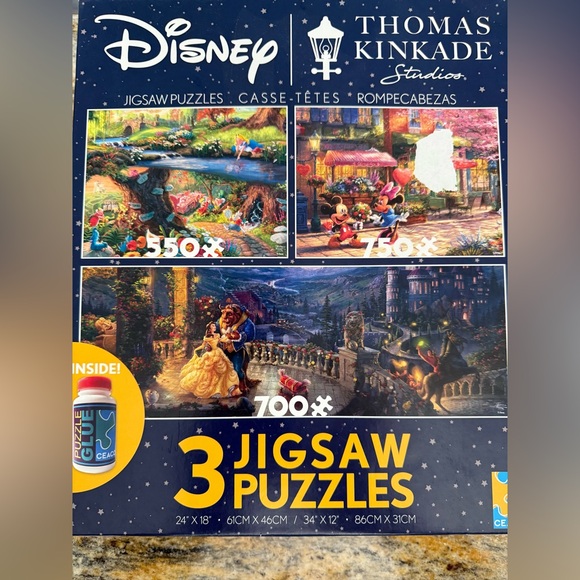 Disney | Toys | New Disney Thomas Kinkade Jigsaw Puzzle Set 3 Pack ...